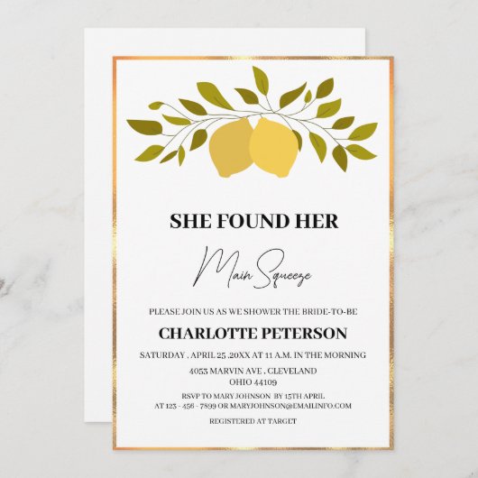 彼女は彼女の主な絞りブライダルシャワーを見つけた 招待状 (正面/裏面)