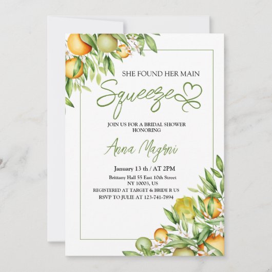 彼女は彼女の主な絞りブライダルシャワー緑を見つけた 招待状 (正面)