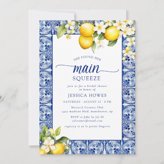 彼女は彼女の主な絞りレモンのブライダルシャワーを見つけた 招待状 (正面)