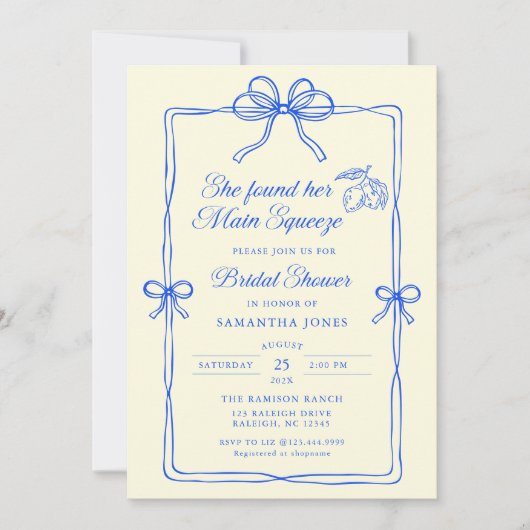 彼女は彼女の主な絞りレモンのブライダルシャワーを見つけた 招待状 (正面)