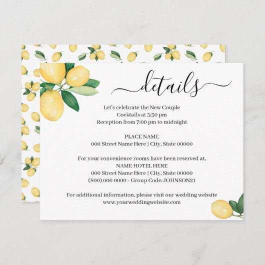 彼女は彼女の主な絞りレモンの挿入カードを見つけた 招待状 (正面/裏面)