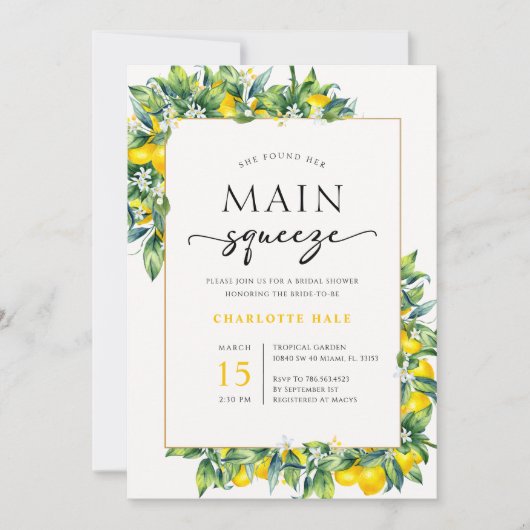 彼女は彼女の主な絞り黄色のブライダルシャワーを見つけた 招待状 (正面)