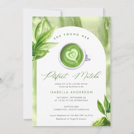 彼女は彼女の完璧な抹茶のエレガントブライダルシャワー 招待状 (正面)