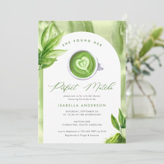 彼女は彼女の完璧な抹茶のエレガントブライダルシャワー 招待状 (スタンド正面)