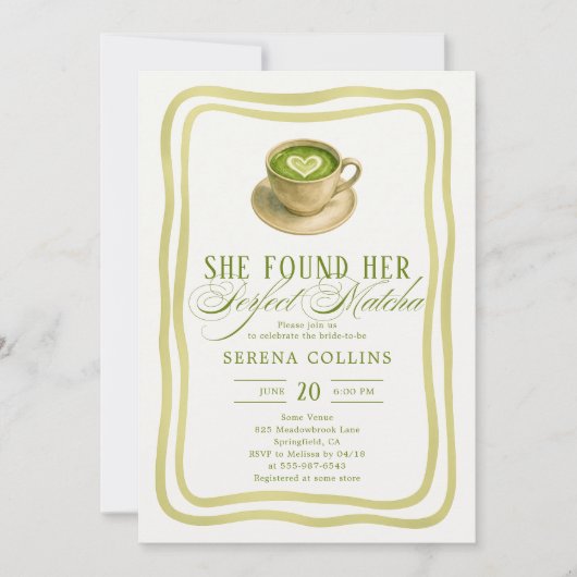 彼女は彼女の完璧な抹茶のブライダルシャワーを発見 招待状 (正面)