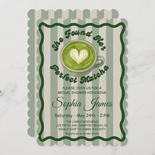 彼女は彼女の完璧な抹茶のブライダルシャワーを発見 招待状 (正面/裏面)