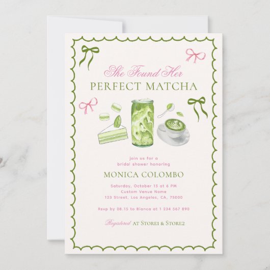 彼女は彼女の完璧な抹茶ボウブライダルシャワーを見つけた 招待状 (正面)