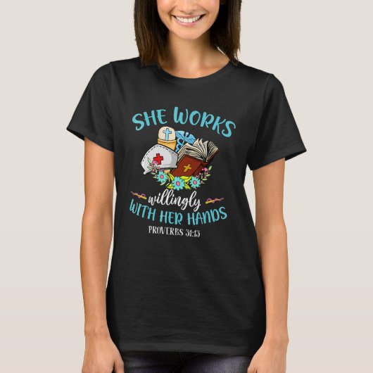 彼女は彼女の手の箴言31 13 Tシャツ (正面)