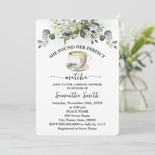 彼女は彼女の抹茶ブライダルシャワーユーカリを見つけた 招待状 (スタンド正面)