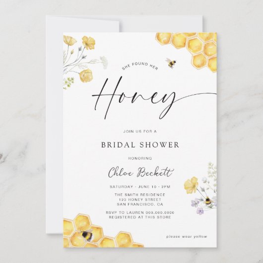 彼女は彼女の蜂蜜のブライダルシャワーを見つけた 招待状 (正面)