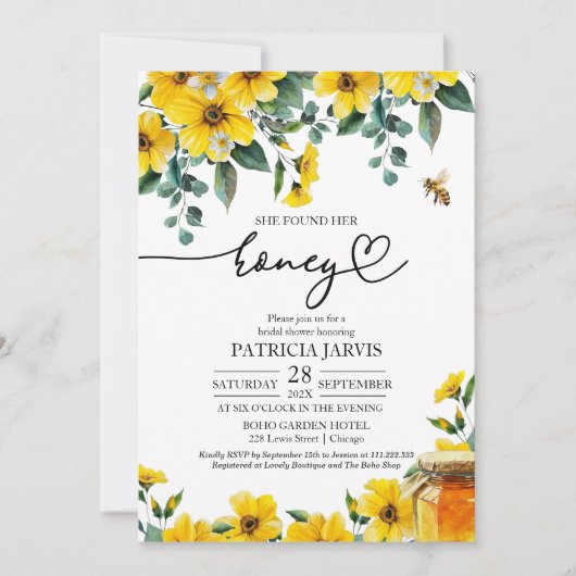 彼女は彼女の蜂蜜のブライダルシャワーを見つけた 招待状 (正面)