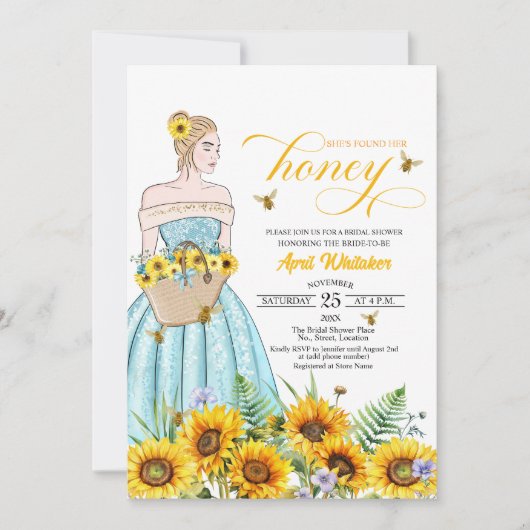 彼女は彼女の蜂蜜のブライダルシャワーを見つけた 招待状 (正面)