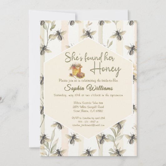 彼女は彼女の蜂蜜の蜂の巣状のブライダルシャワーを見つけた 招待状 (正面)