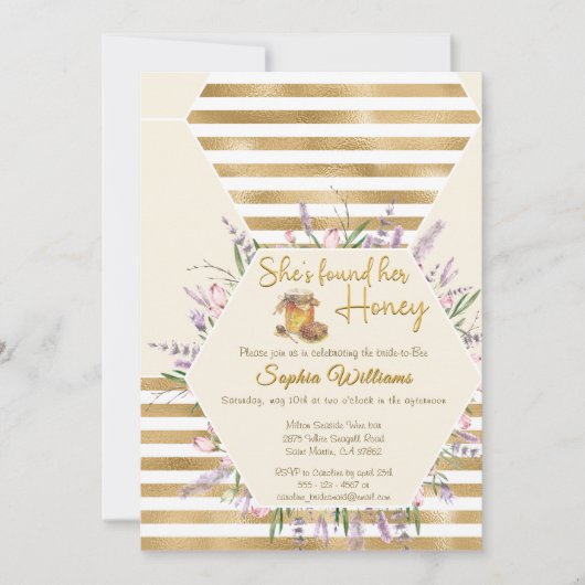 彼女は彼女の蜂蜜の金ゴールドストライプブライダルシャワー 招待状 (正面)