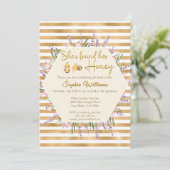 彼女は彼女の蜂蜜の金ゴールドストライプブライダルシャワー 招待状 (スタンド正面)
