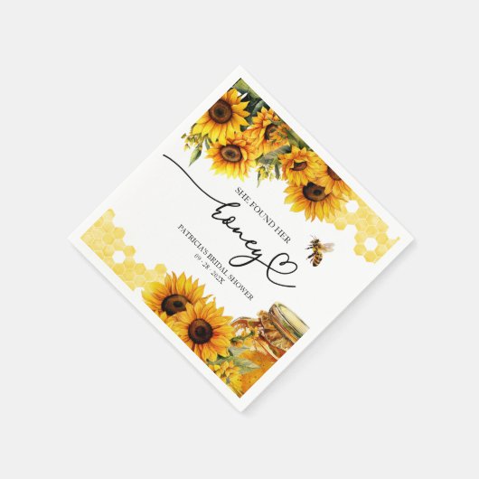 彼女は彼女の蜂蜜ひまわりブライダルシャワーを見つけた スタンダードカクテルナプキン (角)