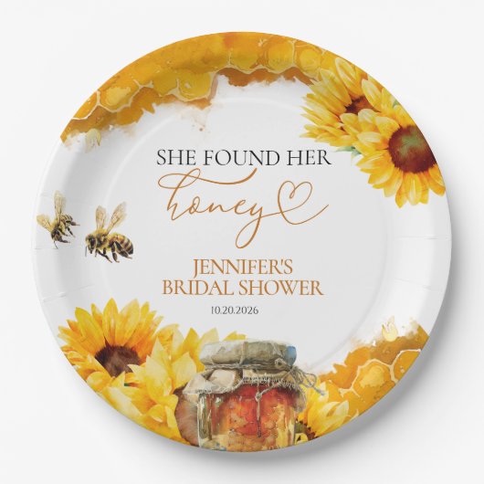 彼女は彼女の蜂蜜を見つけた | ひまわりブライダルシャワー ペーパープレート (正面)