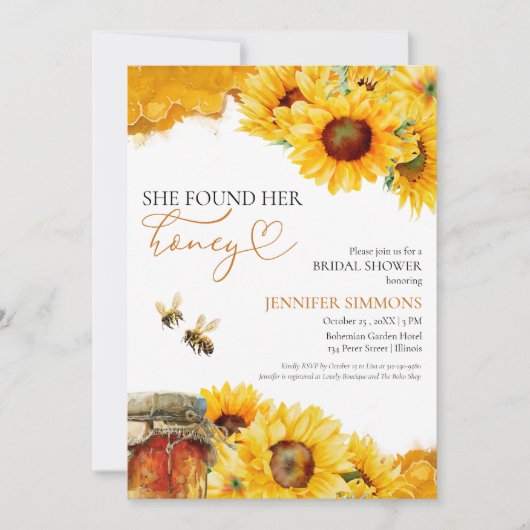 彼女は彼女の蜂蜜を見つけた | ひまわりブライダルシャワー 招待状 (正面)