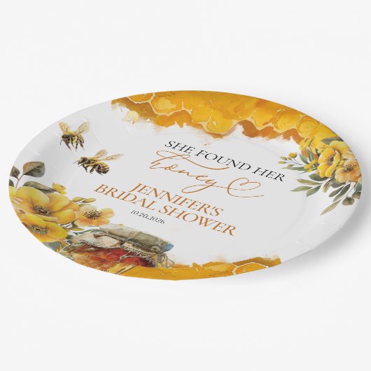 彼女は彼女の蜂蜜を見つけた | 水彩ブライダルシャワー ペーパープレート (アングル)