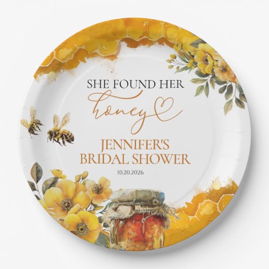 彼女は彼女の蜂蜜を見つけた | 水彩ブライダルシャワー ペーパープレート (正面)