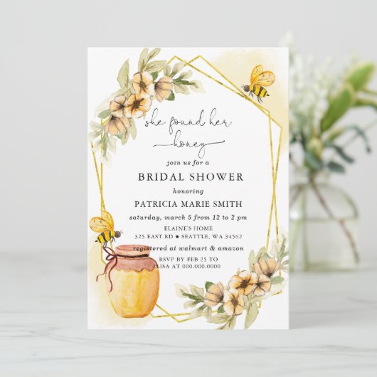 彼女は彼女の蜂蜜フローラビーブライダルシャワーを見つけた 招待状 (スタンド正面)