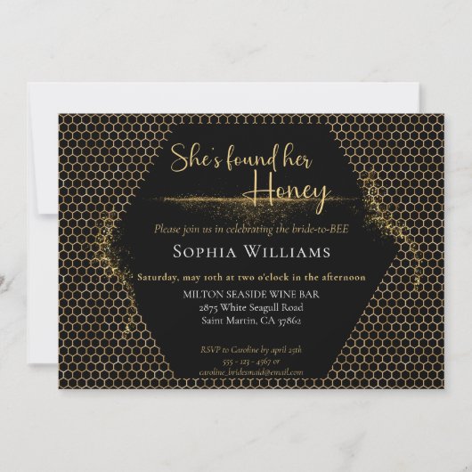 彼女は彼女の蜂蜜金ゴールドガラスブライダルシャワーを見つけた 招待状 (正面)