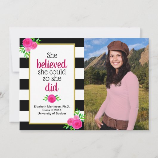 彼女は彼女をできました卒業パーティーの写真信じました 招待状 (正面)