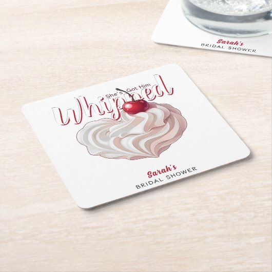 彼女は彼得ホイップクリームさくらんぼブライダルシャワー スクエアペーパーコースター (アングル)