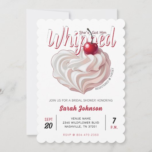 彼女は彼得ホイップクリームさくらんぼブライダルシャワー 招待状 (正面)