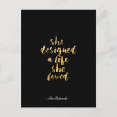 彼女は愛する人生を金ゴールド箔でフェイクデザイン ポストカード (正面)