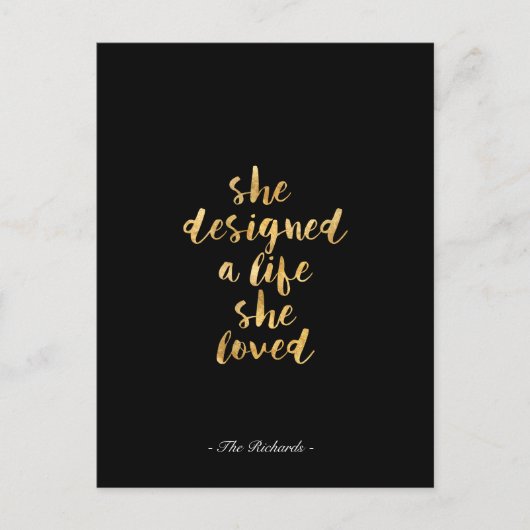 彼女は愛する人生を金ゴールド箔でフェイクデザイン ポストカード (正面)