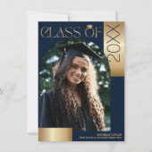彼女は成し遂げた 現代的なアーチ写真 ゴールド ネイビー 卒業 招待状 (正面)