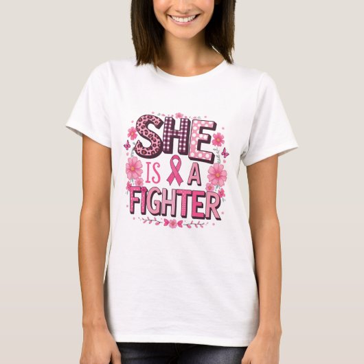彼女は戦う - 乳がん啓発 Tシャツ (正面)