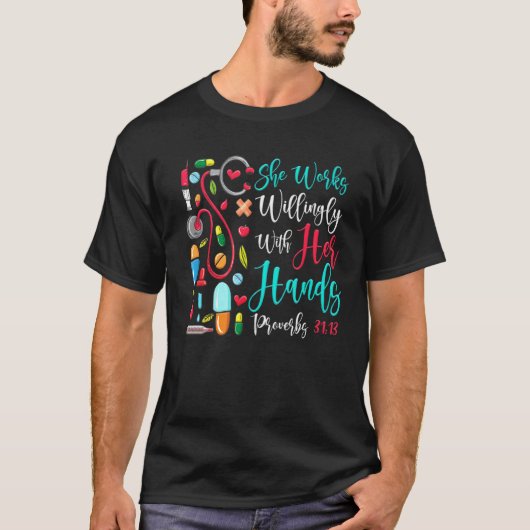 彼女は手で喜んで働くナースステソスコ Tシャツ (正面)
