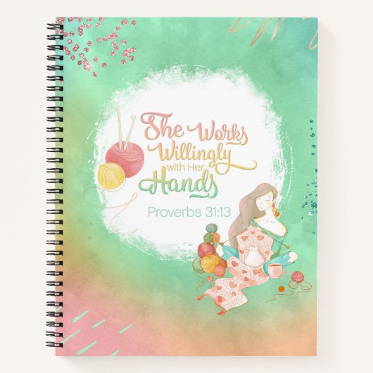 彼女は手で進んで働く編み物 ノートブック (正面)