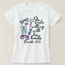 彼女は手のバイブル検眼法を使って進んで働いている Tシャツ