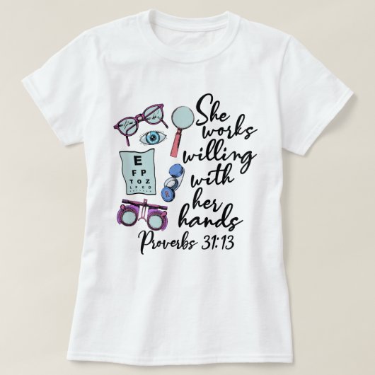 彼女は手のバイブル検眼法を使って進んで働いている Tシャツ (デザイン正面)