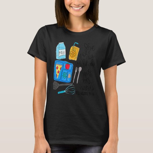 彼女は手のランチレディカフェで喜んで働く Tシャツ (正面)