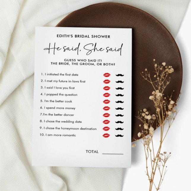 彼女は手書きのシンプルブライダルシャワーを言った (HE SAID SHE SAID BRIDAL OR COUPLE SHOWER GAME)
