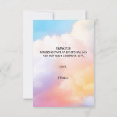 彼女は有頂天 カラフルなパステルカラーのブライズシャワー サンキューカード (裏面)
