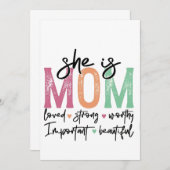 彼女は母である：愛され、強く、価値があり、重要な、ボー 案内状 (正面/裏面)
