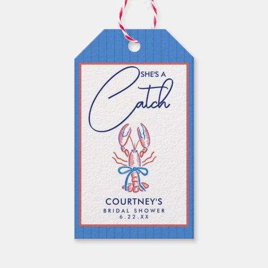 彼女は海岸のロブスターの宝物を釣り上げた ブライダルシャワー ギフトタグ (正面)
