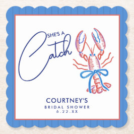 彼女は海岸のロブスターをキャッチする ブライダルシャワー ペーパーコースター