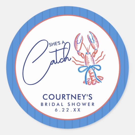彼女は海岸のロブスターをキャッチする ブライダルシャワー ラウンドシール (正面)