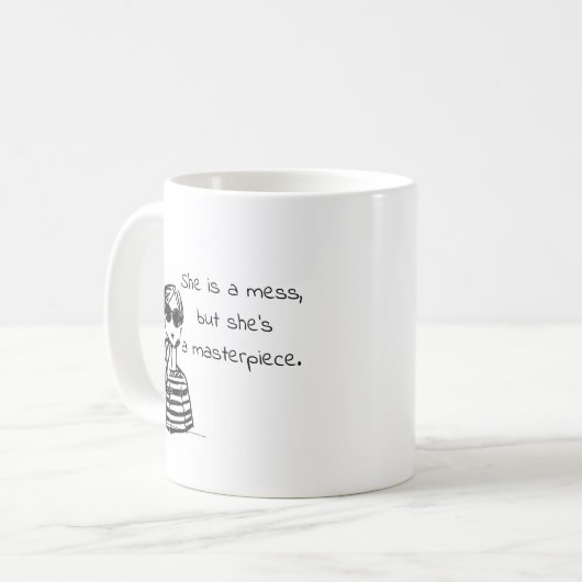 彼女は混乱しているタイポグラフィおもしろい引用文マグカップ コーヒーマグカップ (正面左)