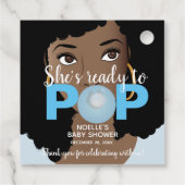 彼女は準備ができてポップ・アートの、バブルガム赤ちゃんシャワー、青 フェイバータグ (裏面)