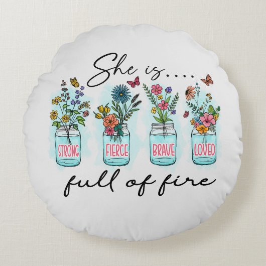 彼女は火に満ちてい鮮やかる – フローラ力 ラウンドクッション (正面)
