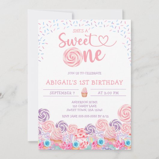 彼女は甘いワンキャンディの1歳の誕生日だ 招待状 (正面)