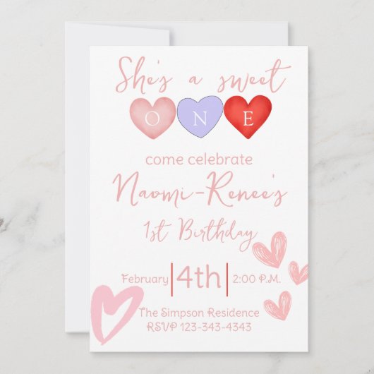 彼女は甘い一歳の誕生日 招待状 (正面)