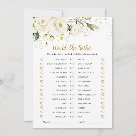 彼女は白いバラを好む ブライダルシャワー ゲーム 招待状 (正面)